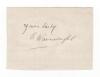 Edward Wainwright, Yorkshire & England 1888-1902. Excellent ink signature of Wainwright, signed &lsquo;Yours truly&rsquo;, on paper piece, laid down. Folds, good condition