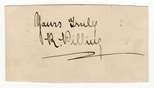 Richard Pilling. Lancashire & England 1877-1889 Excellent ink signature of &lsquo;Dick&rsquo; Pilling on card piece. A very rare and desirable signature