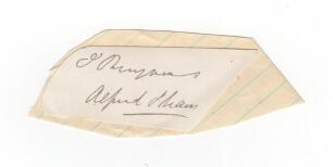 Alfred Shaw. Nottinghamshire, Sussex & England 1864-1897. Excellent ink signature of Alfred Shaw on paper piece, laid down to large piece of lined paper. A rare and desirable signature