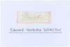 Edward Harbottle Grimston. Oxford University 1834-1837. Nice ink signature of Grimston on piece laid to slightly large piece. Sold with a signature in thick black ink of Geoffrey George Lockwood Hebden (Hampshire 1937-1951, six matches), signed to a pre-p