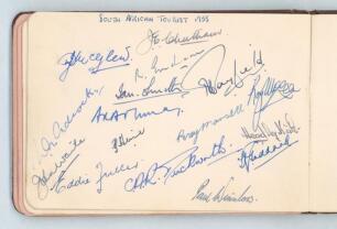 Cricket signatures 1950s. Autograph album comprising over sixty signatures. One page is fully signed in ink by all sixteen playing members of the South Africa touring party to England 1955. Signature are Cheetham (Captain), McGlew, Endean, Smith, Tayfield