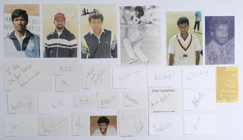 Sri Lanka 1980s-1990s. A selection of twenty eight individual signatures of Sri Lanka Test cricketers signed to small cards, photographs, cuttings etc. Signatures include Ratnayeke, Aravinda de Silva, Gurusinha, Kaluwitharana, Kuruppuarachchi, Mahanama, M
