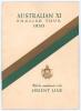 Australia tour of England 1930. Official &lsquo;Australian XI English Tour 1930&rsquo; brochure for the tour. Title to front cover &lsquo;With the compliments of the Orient Line&rsquo; with Orient Line emblem and Australian colours of gold and green running diagonally through th