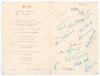 M.C.C. tour to India, Pakistan & Ceylon 1951/52. Two original P&O folding menus. One, for a &lsquo;Gala Night Dinner&rsquo; dated 18th March 1952 on board the &lsquo;S.S. Chusan&rsquo; with floral colour illustration to the front of shamrocks, is signed to the inside &lsquo;Autographs