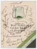 West Indies tour of England 1939. Official folding card itinerary for the tour beautifully and fully signed in ink to the front colour cover by all seventeen members of the touring party. Signatures are Grant (Captain), Cameron, Gomez, J.B. Stollmeyer, Wi