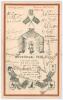 M.C.C. tour to South Africa 1930/31. Official M.C.C. single sided &lsquo;Greetings, 1930-31&rsquo; Christmas card with illustration of a cherub to the centre, printed poem below, emblems and flags above and below, surrounded by borders in red and gold. The card signe