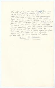 Edwin Boaler Alletson. Nottinghamshire C.C.C. 1906-1914. Large sheet of &lsquo;ledger&rsquo; size paper (9.5&rdquo;x15.5&rdquo;) on which Alletson has made the following statement &lsquo;For Notts at Brighton 1911 I scored 189 runs in 90 minutes of which the last 142 were scored in 40