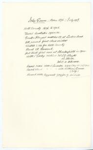 John Richmond Gunn. Nottinghamshire, London County & England 1896-1925. Large sheet of &lsquo;ledger&rsquo; size paper (9.5&rdquo;x15.5&rdquo;) very nicely signed to the top of the page in ink by Gunn, giving his year and birth, day and month, he has then proceeded to write his 