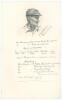 Frederick Lloyd Bowley. Worcestershire 1899-1923. Large sheet of &lsquo;ledger&rsquo; size paper (9.5&rdquo;x15.5&rdquo;) with excellent head and shoulders pencil portrait of Bowley wearing Worcestershire cap, very nicely signed to the side &lsquo;Yours faithfully Fred. L. Bowley&rsquo; he 