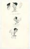 West Indies tour of England 1939. Large sheet of &lsquo;ledger&rsquo; size paper (9.5&rdquo;x15.5&rdquo;) with excellent pen and ink caricatures portraits of Ken Weekes, Tyrell Johnson and George Headley running down the pages, two in batting pose and one in bowling pose, very n