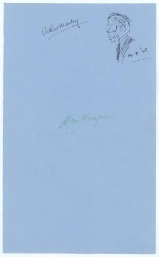 Arthur Alfred Mailey. New South Wales & Australia 1912-1930. Large sheet of &lsquo;ledger&rsquo; size paper (9.5&rdquo;x15.5&rdquo;) with excellent head and shoulders self portrait of Mailey by Mailey, nicely signed in ink and dated 14th August 1948, being the first day of the O
