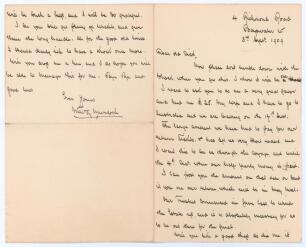 William Lloyd &lsquo;Billy&rsquo; Murdoch. New South Wales, Sussex, London County, Australia & England 1875-1904. Original and interesting two page &lsquo;begging letter&rsquo; handwritten in black ink from Murdoch to &lsquo;Dear Old Dick&rsquo;, dated 3rd September 1909. Writing from Baysw