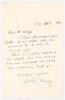 Arthur Mailey, New South Wales & Australia 1912-1930. Single page handwritten letter in ink from Mailey written on Hotel Metropole, Swansea headed note paper. Dated &lsquo;Aug 3 1930&rsquo;, the letter was written during the course of the tour match against Glamorgan