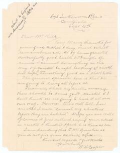 William Henry Cooper. Victoria & Australia 1878-1885. Very rare single page handwritten letter from Cooper, written on ruled paper, dated &lsquo;Sept 15th [1936]&rsquo;. Cooper is writing to &lsquo;Mr. Hill&rsquo;, being Les R. Hill, the cricket writer and collector base in Moun