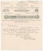 Arthur Shrewsbury. Nottinghamshire & England 1875-1902. Single page memorandum handwritten in ink by Shrewsbury on the beautifully ornate official letterhead of Shaw & Shrewsbury&rsquo;s Nottingham sports equipment business. Dated 27th March 1889, Shrewsbury is