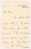 Alfred Lyttleton. Cambridge University, Middlesex & England 1876-1887. Single page letter handwritten in ink by Lyttelton to &lsquo;Dear Bruce&rsquo;, dated 28th January 1890 from his office in London. Replying to a request, presumably to attend a function, Lyttelton