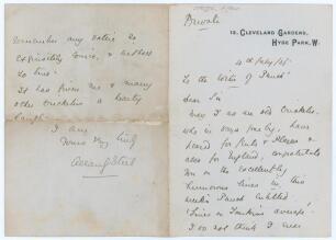 Allan Gibson Steel. Lancashire, Cambridge University & England 1877-1893. Two page handwritten folded letter in ink dated London, 4th July 1906. Writing &lsquo;To the Editor of Punch [Magazine]&rsquo; Steel states &lsquo;May I as an old cricketer, who in days gone by, have