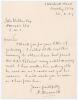 Herbert &lsquo;Bert&rsquo; Strudwick. Surrey & England 1902-1927. Single page handwritten folding letter in ink from Strudwick in London to John Webber, Manager of the Sports Department at Harrods, dated 22nd March 1927. Strudwick is replying to an invitation of empl