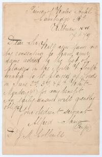 Alfred Shaw. Nottinghamshire, Sussex & England 1864-1897. Rare and early single page handwritten letter from Shaw to J.M. Cotterill (Sussex 1870-1888), dated 17th January 1879. Shaw is inviting Cotterill to play in his benefit match, &lsquo;Will you favor me by