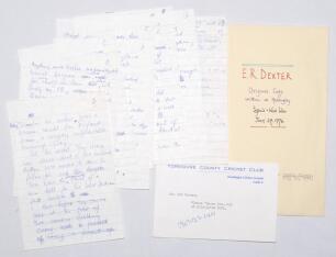 Edward Ralph &lsquo;Ted&rsquo; Dexter. Cambridge University, Sussex & England 1956-1968. Eight pages of notes written by Dexter for an article for the Sunday Mirror, 25th July 1976, reporting on the 4th Test, England v West Indies, at Headingley 22nd- 27th July 1976.