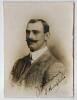 Joseph Humphries. Derbyshire & England 1899-1914. Excellent studio portrait of Humphries taken on the M.C.C. tour of Australia in 1907/08. Humphries is pictured wearing suit and tie. The photograph nicely signed in black ink by Humphries &lsquo;yours sincerely&rsquo;