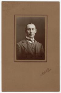 Charles Philip Mead. Hampshire & England 1905-1936. Exquisite studio portrait of Mead taken on the M.C.C. 1911/12 tour of Australia. Mead is pictured wearing suit and tie. The photograph, laid down to official photographers mount, by T. Humphrey & Co, 264