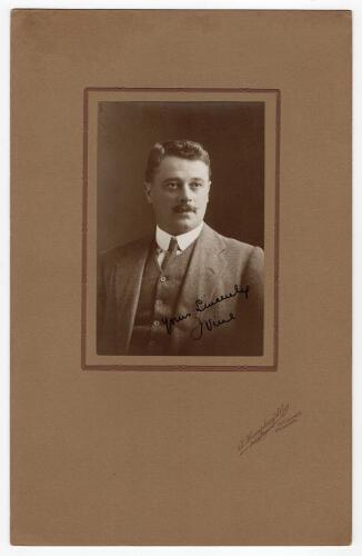 Joseph &lsquo;Joe&rsquo; Vine. Sussex & England 1896-1922. Exquisite studio portrait of Vine taken on the M.C.C. 1911/12 tour of Australia. Vine is pictured wearing suit and tie. The photograph, laid down to official photographers mount, by T. Humphrey & Co, 264 Coll
