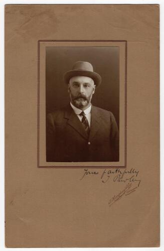 Tom Edward Pawley. Kent 1880-1887. Exquisite studio portrait of Pawley, the tour manager, taken on the M.C.C. 1911/12 tour of Australia. Pawley is pictured wearing suit and tie. The photograph, laid down to official photographers mount, by T. Humphrey & C
