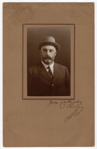 Tom Edward Pawley. Kent 1880-1887. Exquisite studio portrait of Pawley, the tour manager, taken on the M.C.C. 1911/12 tour of Australia. Pawley is pictured wearing suit and tie. The photograph, laid down to official photographers mount, by T. Humphrey & C