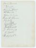 Australian tour of England 1899. Large album page very nicely signed in ink by thirteen members of the Australian touring party to England. Signatures are Joe Darling (Cpt), Iredale, Victor Trumper, Gregory, E. Jones, Howell, McLeod, Laver, Kelly, Johns, 