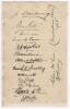 Australian tour of England 1905. Large album page beautifully signed in black ink by all fifteen playing members of the Australia touring party. The signatures are Joe Darling (Captain), Hill, Trumper, Laver, Hopkins, Newland, Cotter, Armstrong, Howell, D