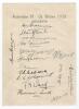 Australian tour of England 1938. &lsquo;Australian XI - Gt. Britain 1938&rsquo;. Official autograph sheet very nicely signed in ink by seventeen members of the touring party. Signatures are Bradman (Captain), McCabe, Badcock, Barnett, Hassett, Fingleton, Barnes, O&rsquo;Re