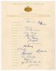 Australian tour of England 1956. Official autograph sheet with printed title and players&rsquo; names, nicely and fully signed in ink by all seventeen members of the touring party. Signatures are Johnson (Captain), Miller, Archer, Benaud, Burge, Burke, Craig, C