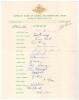 Australian tour of England 1961. Official autograph sheet fully signed in ink by all nineteen members of the touring party. Signatures are Benaud (Captain), Harvey, Booth, Burge, Davidson, Gaunt, Jarman, Kline, Lawry, Mackay, McDonald, McKenzie, Misson, O