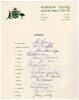 Australia tour to India 1969/70. Official autograph sheet fully signed in ink by all fifteen members of the touring party. Signatures are Lawry (Captain), Chappell, Connolly, Freeman, Gleeson, Irvine, Jordon, McKenzie, Mallett, Mayne, Redpath, Sheahan, St