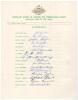 Australian tour of South Africa 1966/67. Official autograph sheet fully signed in ink by all sixteen members of the touring party plus the tour manager Bill Jacobs. Signatures are Simpson (Cpt), Lawry, Becker, Chappell, Cowper, Hawke, Hubble, Martin, McKe