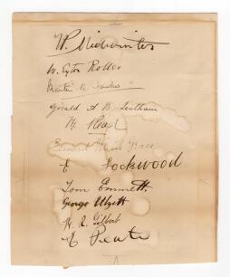 England XI v Australians 1882. Very early large sheet signed in ink by the England XI team who played the Australians at St. George&rsquo;s Park, Harrogate on the 23rd to the 26th September 1882. The sheet with the ink signature of William Evans Midwinter. Vict