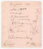 The Ashes. &lsquo;England 1926&rsquo;. Album page very nicely signed in ink by the twelve members of the England team corresponding with the 3rd Test v Australia at Headlingley, 10th- 13th July 1926. Signatures are Carr (Captain), Sutcliffe, Strudwick, Woolley, Chapm