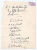 England v The Rest Test Trial 1929. Page very nicely signed in black in by the eleven members of The Rest team for the drawn match played at Lord&rsquo;s 8th- 11th June 1929. Signatures are Duleepsinhji, Fender, Robins, Killick, Wyatt, Voce, Mitchell, Goddard, 