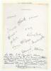 M.C.C. tour to Australia 1936/37. Large page on the letterhead of &lsquo;Leslie James Youngren&rsquo;, nicely signed by thirteen members of the touring party while travelling across America on their return voyage. Signatures are Barnett, Wyatt, Ames, Voce, Verity, Si