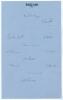 England 1947. Large sheet of &lsquo;ledger&rsquo; size paper (9.5&rdquo;x15.5&rdquo;) very nicely signed by the England team who played South Africa in the 5th Test at the Oval on 16th-20th August 1947, title in ink to the top border. Twelve ink signatures including Yardley (Cpt