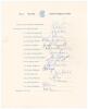 M.C.C. tour to South Africa 1964/65. Official M.C.C. autograph sheet with printed title and players&rsquo; names, fully signed in ink by all seventeen listed members of the touring party. Players&rsquo; signatures are Smith (Captain), Dexter, Allen, Barber, Barringto