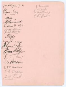 South Africa tour of England 1901. Large album page very nicely signed in ink by the South African team, and further members of the touring party who played Nottinghamshire at Trent Bridge 11th-13th July 1901. Thirteen signatures, Murray Bisset (Cpt), J. 