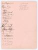 South Africa tour of England 1901. Large album page very nicely signed in ink by the South African team, and further members of the touring party who played Nottinghamshire at Trent Bridge 11th-13th July 1901. Thirteen signatures, Murray Bisset (Cpt), J. 