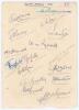 South Africa tour to England 1951. Large album page fully signed in ink by all seventeen members of the South African touring party. Signatures are Nourse (Captain), Endean, E. Rowan, Fullerton, van Ryneveld, Mansell, Tayfield, Melle, Mann, McLean, McGlew