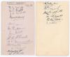West Indies tour to England 1928. Two album pages nicely signed in ink and pencil by eighteen members of the touring party. Fully signed by the players&rsquo;, signatures are Nunes (Captain), Wight, Small, Browne, Scott, St. Hill, Constantine, Roach, Griffith, 