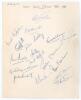 West Indies tour to England 1966. Large page nicely and fully signed in ink by all seventeen playing members of the touring party. Signatures are Sobers (Captain), Butcher, Hunte, Griffith, Lashley, Allan, Gibbs, Hall, Solomon, Holford, Brancker, Nurse, H