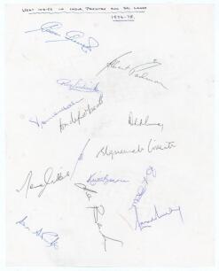West Indies tour to India, Pakistan & Sri Lanka 1974/75. Large plain page on lightweight paper nicely signed in ink by thirteen members of the West Indies touring party. Signatures are Greenidge, Padmore, Fredericks, Holder, Roberts, Deryck Murray, Willet