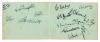 New Zealand tour to England 1931. Joined album page signed in ink by all fourteen members of the New Zealand touring party. Signatures are Lowry (Captain), Weir, Dempster, James, Matheson, Talbot, Blunt, Merritt, Vivian, Kerr, Mills, Allcott, Page and Cro