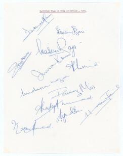 Pakistan tour to Ceylon 1976. Plain page with typed title to top border, nicely signed in ink by twelve members of the touring party. Signatures include Intikhab Alam (Cpt), Wasim Raja, Nazar, Imran Khan, Zaheer, Wasim Bari etc. Good condition.
